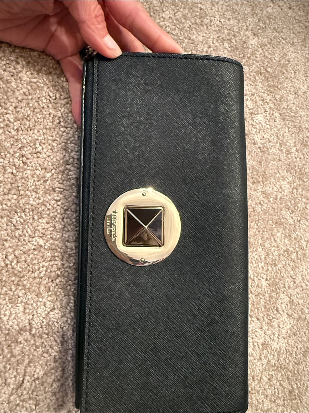 kate spade Black Clutch with Gold Medallion